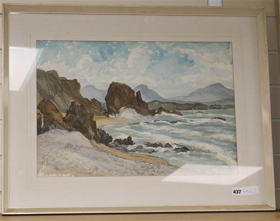 Dorris Kircew, watercolour, coastal landscape 30 x 47cm.